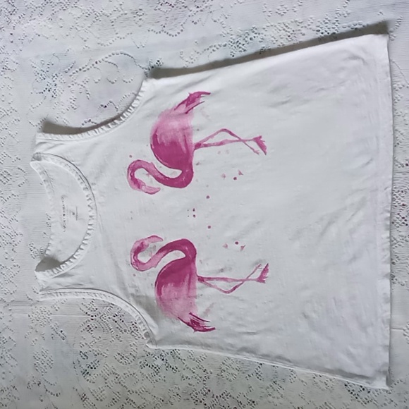 Lucky Brand Women's White Tank Top With Flamingos Size Medium - Picture 5 of 10